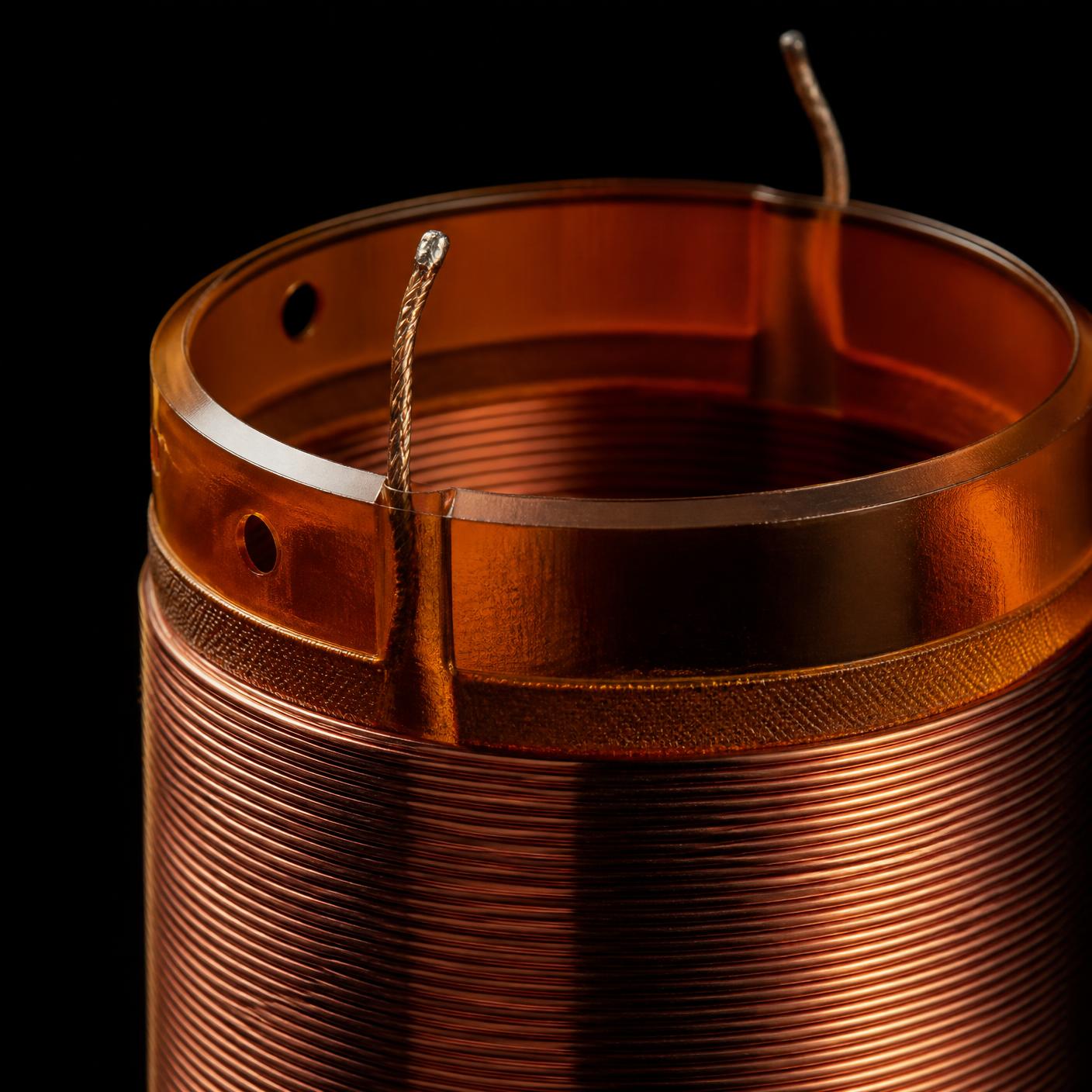 Macro photograph of a copper voice coil
